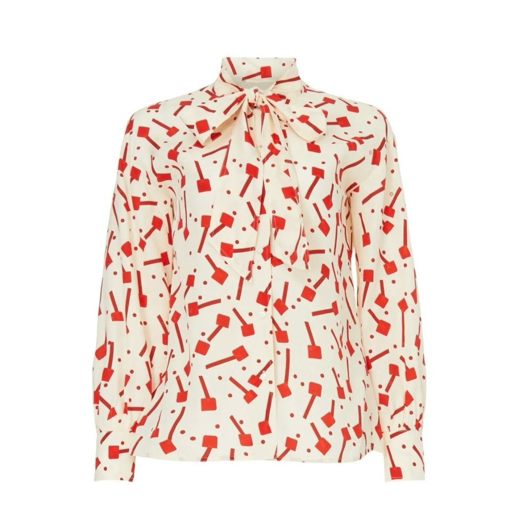 Tory Burch Lollipops Jacquard Bow Collared Blouse